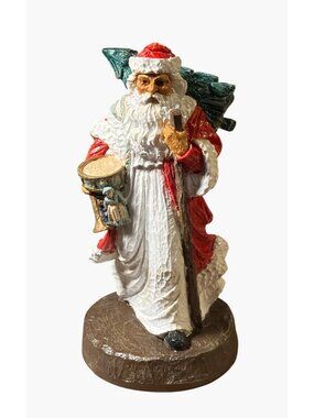 Old World Santa Figurine with Tree and Staff Original Box